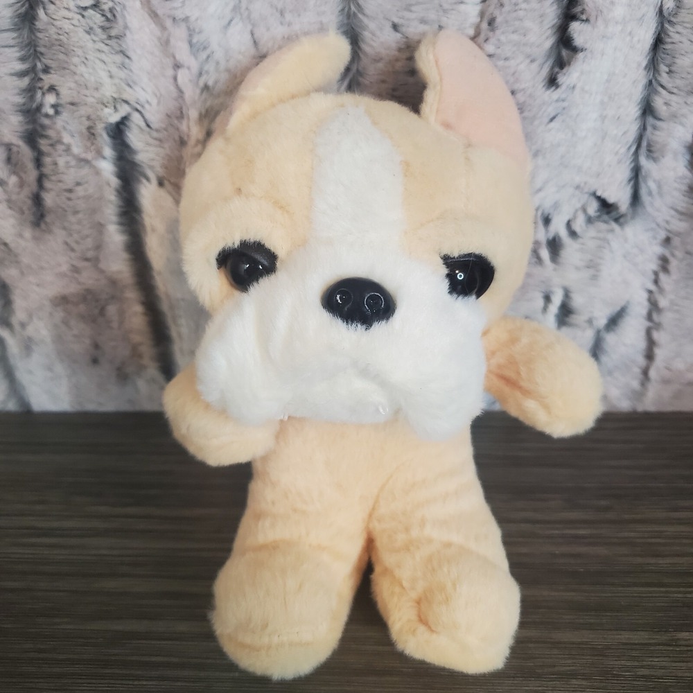 Small Beige Bulldog Boxer Puppy‎ Plush Stuffed Animal,  Red Bow Avanti Dan Dee